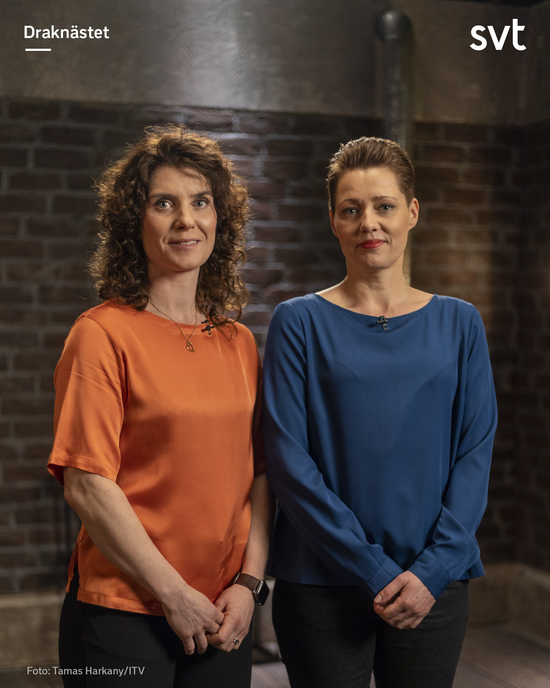 Bild på Mia och Thorunn, grundare av Ambicare när de medverkar i Draknästet på SVT.